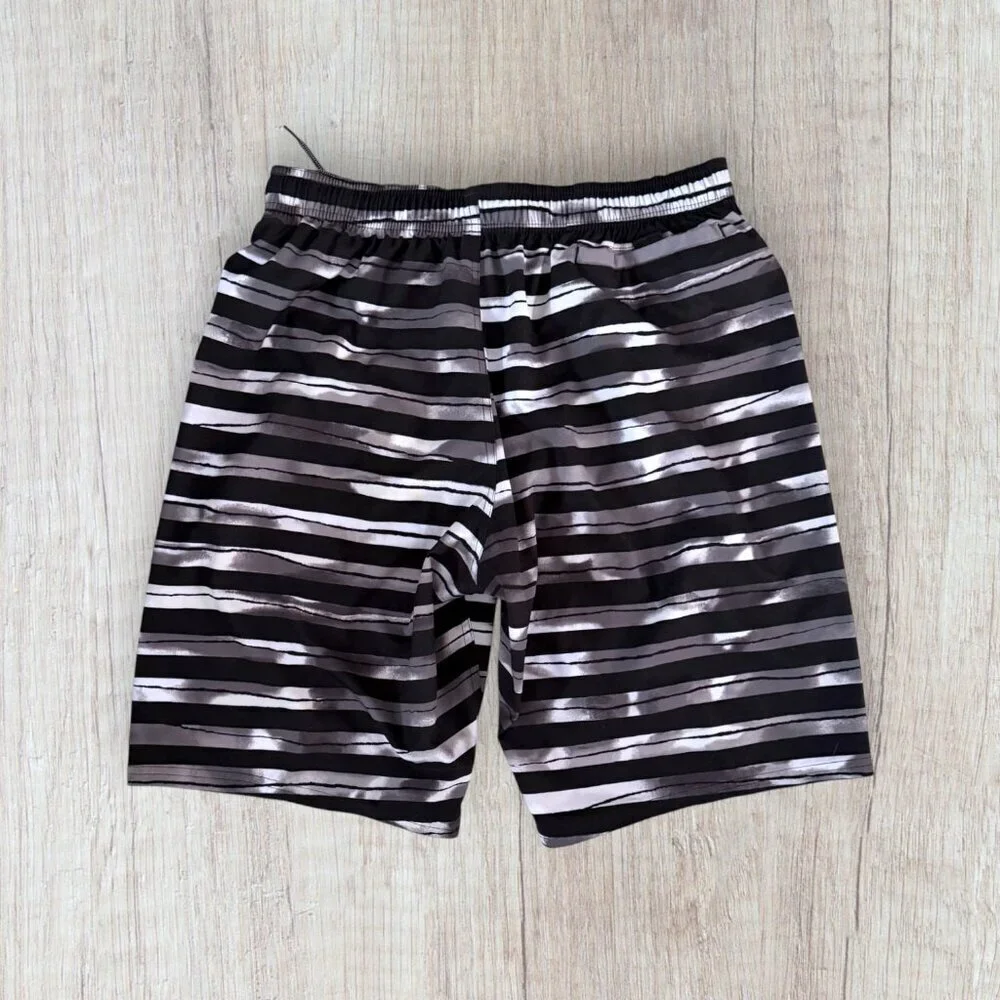 Nike Men’s Swim Trunks Black White Gray Stripe Drawstring XL Summer Beach Shorts